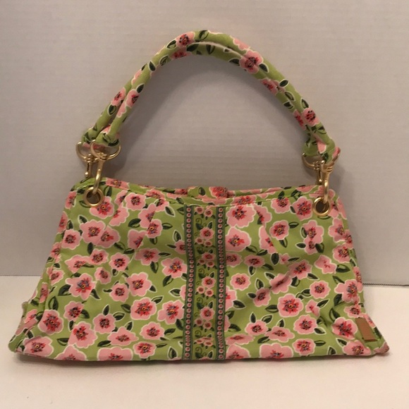 MaggiB Cloth Floral Ruched Purse Pink Green - Picture 3 of 10